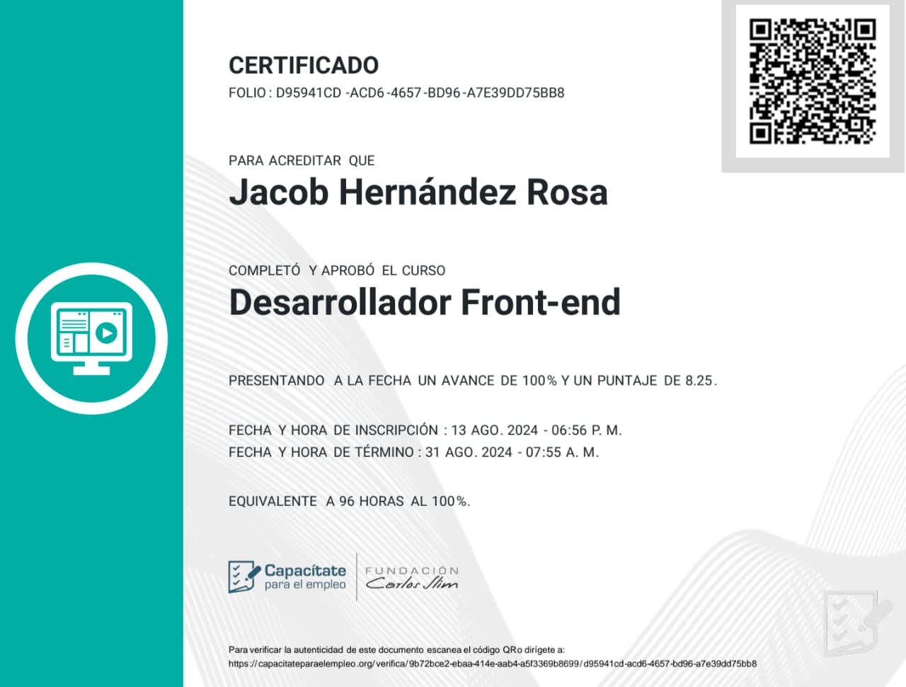 Certificado Curso Desarrollador Front-end
