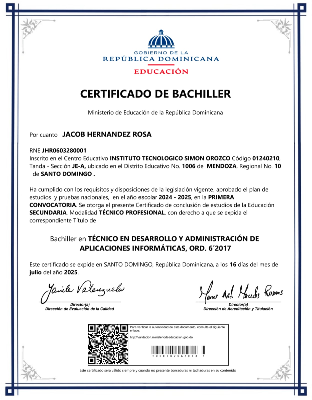 Bachillerato Técnico en Desarrollo y Administración de Aplicaciones Informáticas